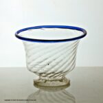 Georgian wrythen-moulded glass sugar bowl, blue glass rim