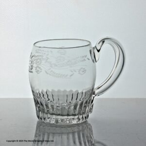 Georgian small mould-blown engraved barrel bowl tankard