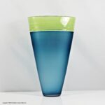 Bob Crooks tall Incalmo Spirale studio glass vase, blue & yellow