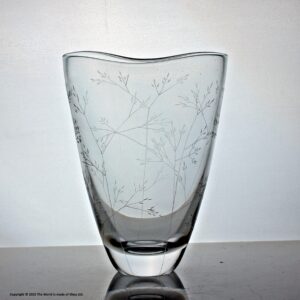 Vicke Lindstrand for Kosta Boda etched glass vase, compressed rim