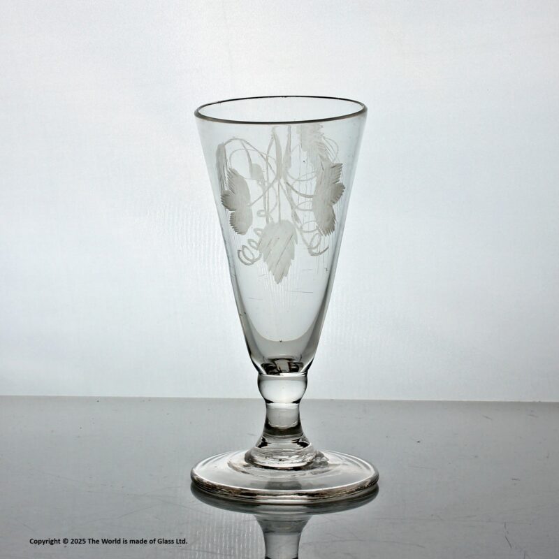 Georgian dwarf ale glass engraved with hop and barley ears