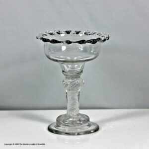 Georgian multi spiral opaque twist sweetmeat glass, dog tooth rim