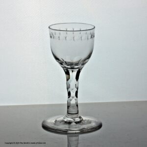Georgian facet cut stem wine glass, OXO engraved bowl