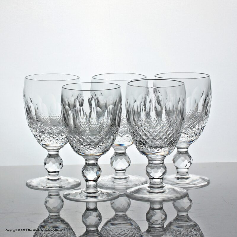 Set of five Waterford Crystal Colleen pattern white wine or sherry glasses