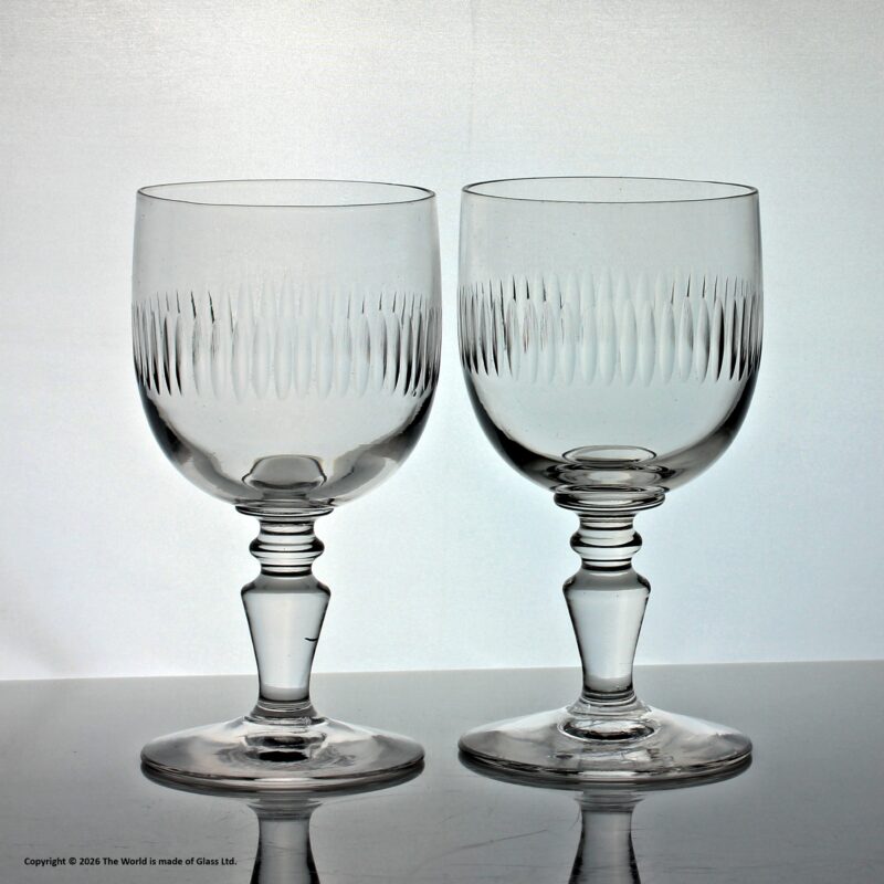 Victorian pair of cut glass ovoid bowl glass wine goblets