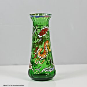 José Royo green glass enamelled vase