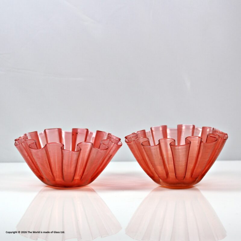 Victorian pair of Stevens and Williams fluted cranberry bowls