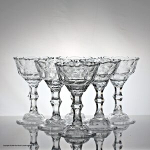 19th century set of six facet cut double ogee bowl sweetmeat glasses