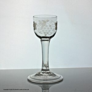 Georgian engraved plain stem wine glass, cup bowl