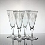 Set of four Georgian, English, hop and barley engraved plain stem ale glasses