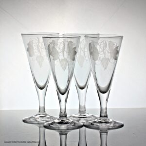 Set of four Georgian, English, hop and barley engraved plain stem ale glasses