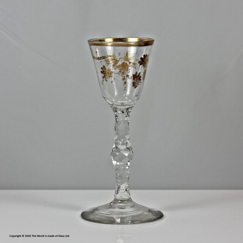 Georgian James Giles gilded facet cut stem wine glass
