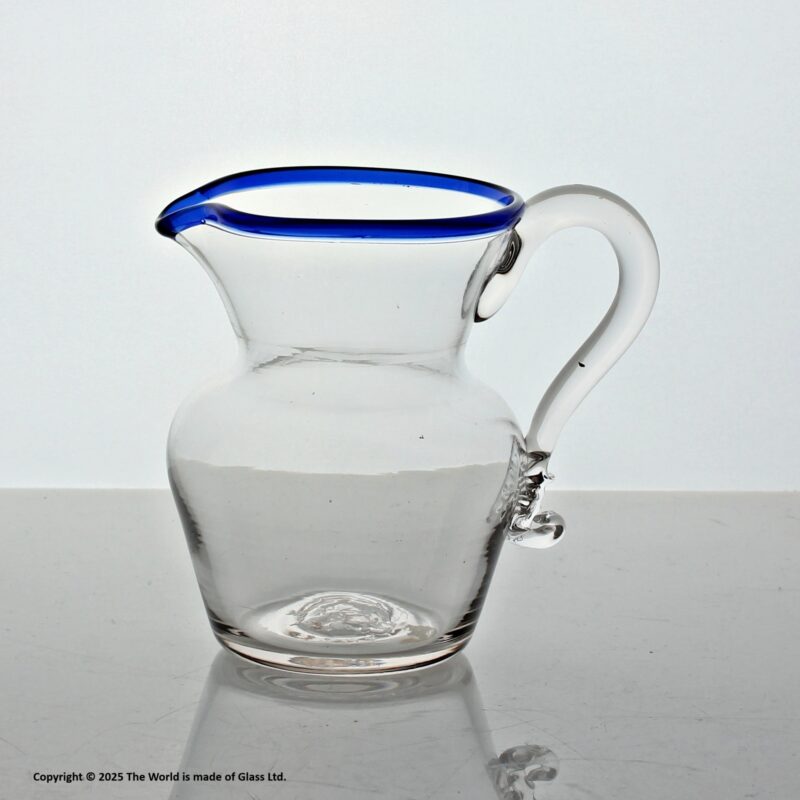 Georgian plain bowl cream jug with blue glass rim