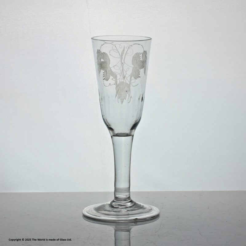 Georgian plain stem hop and barley engraved ale glass