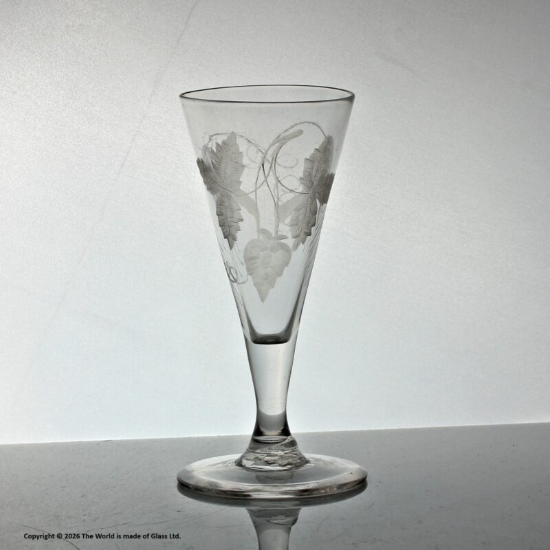 Georgian, English, hop & barley engraved plain stem ale glass