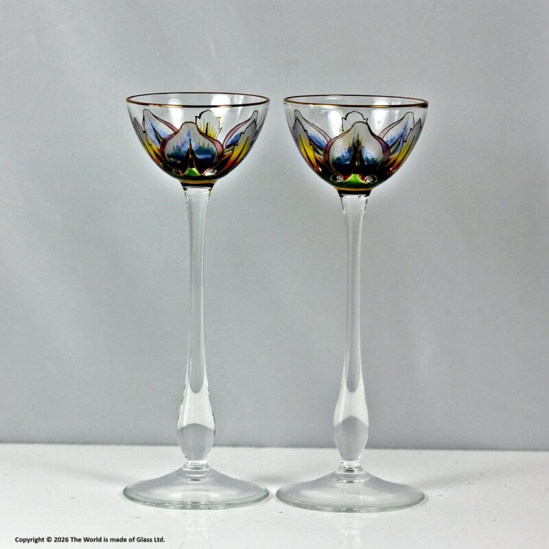 Pair of Theresienthal hand-enamelled cordial glasses