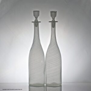 Victorian pair of latticino twist decanters