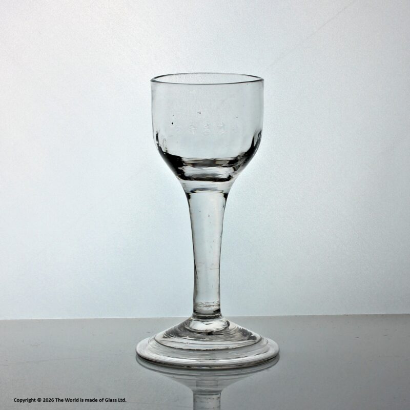 Georgian, English plain stem wine glass, flute-moulded ovoid bowl