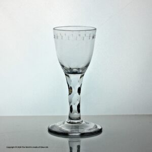 Georgian, English, small egg and dart engraved facet cut stem wine glass