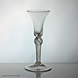 Georgian multi spiral air twist wine glass, bell bowl, shoulder knop, folded foot