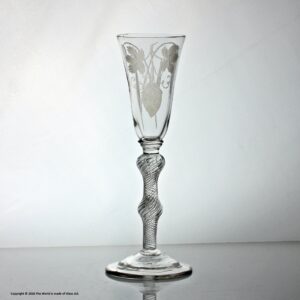 Georgian hop and barley engraved multi spiral air twist ale glass
