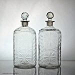 Victorian pair of shallow-cut square base case decanters