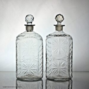 Victorian pair of shallow-cut square base case decanters