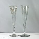 Georgian pair of Continental engraved facet cut stem ratafia glasses
