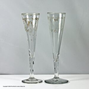 Georgian pair of Continental engraved facet cut stem ratafia glasses
