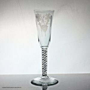 Georgian hop and barley engraved double series mercury air twist stem ale glass