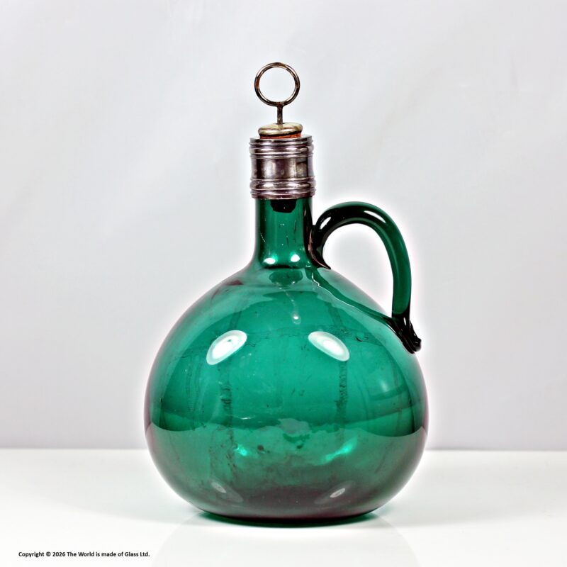 Victorian mouth-blown Bristol green flagon decanter
