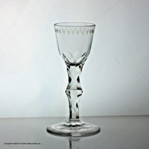 Georgian OXO-engraved facet cut knopped stem wine glass
