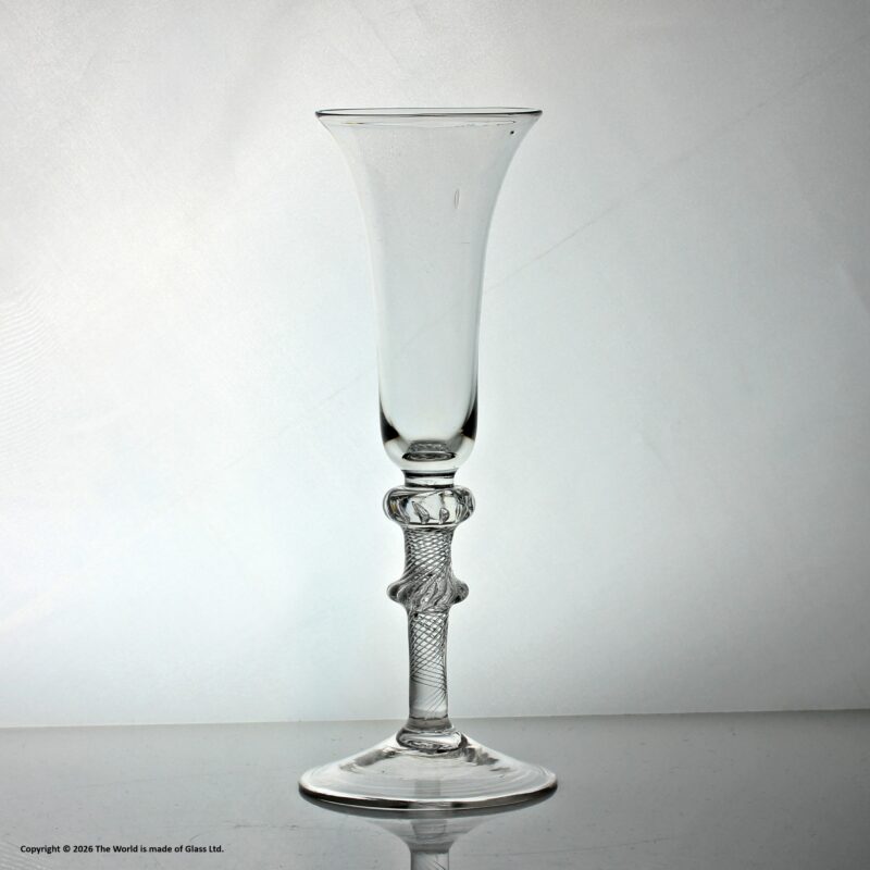 Georgian multi spiral air twist ale glass, double knop, bell bowl