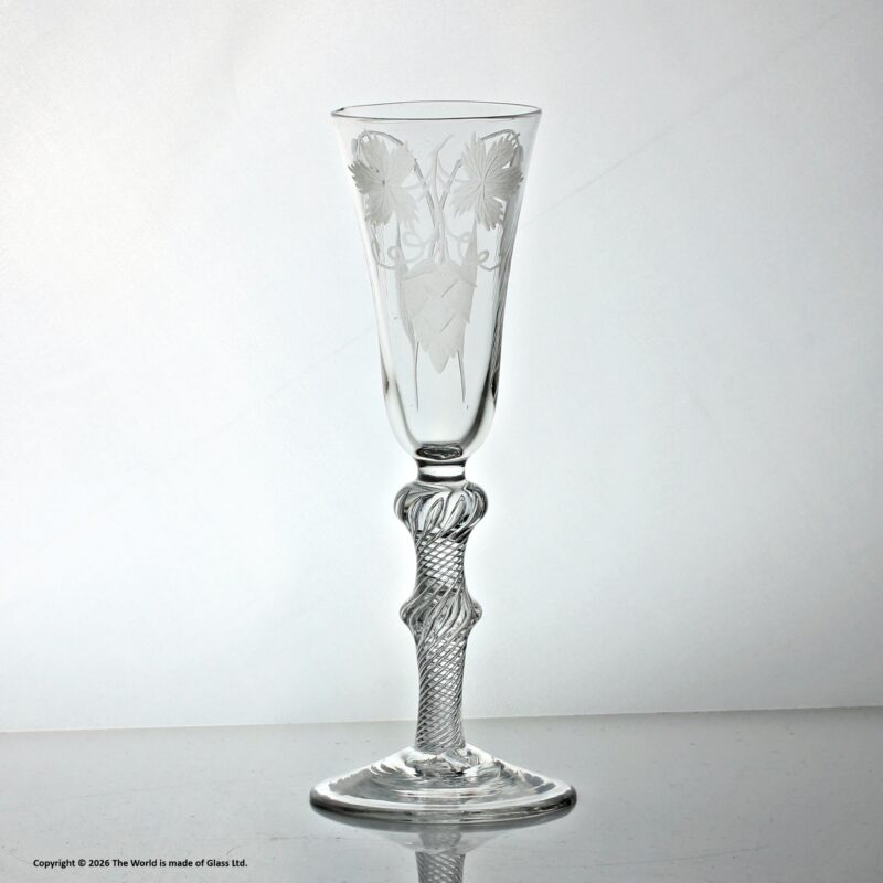 Georgian hop and barley engraved multi spiral air twist ale glass