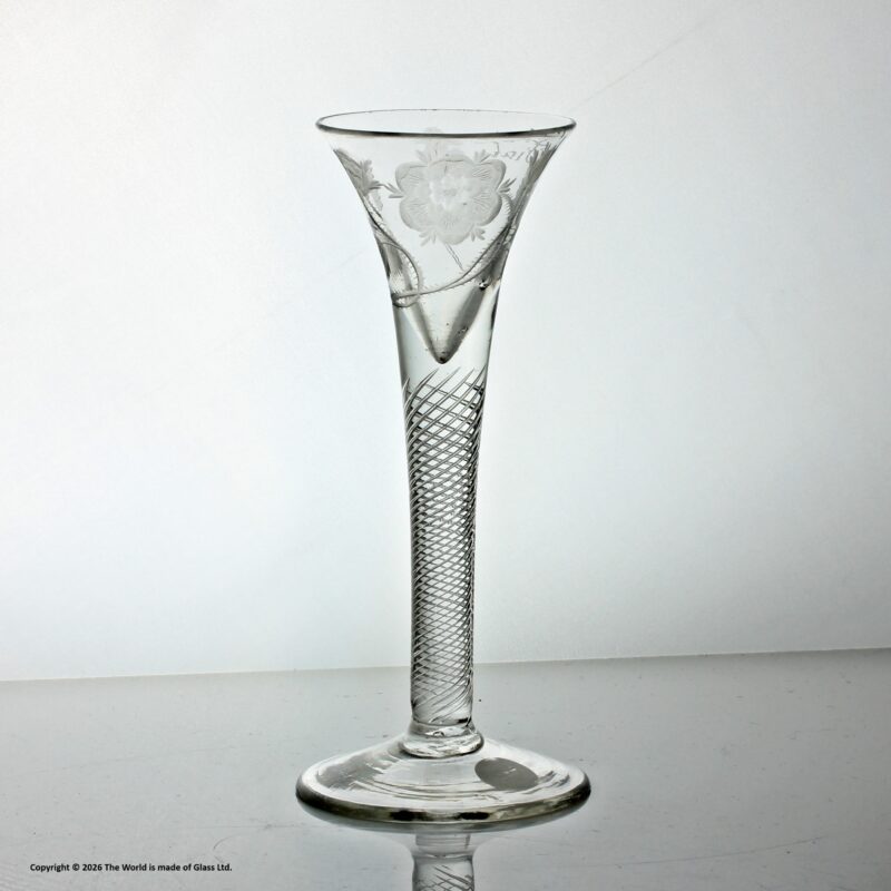 Georgian Jacobite engraved multi spiral air twist wine glass