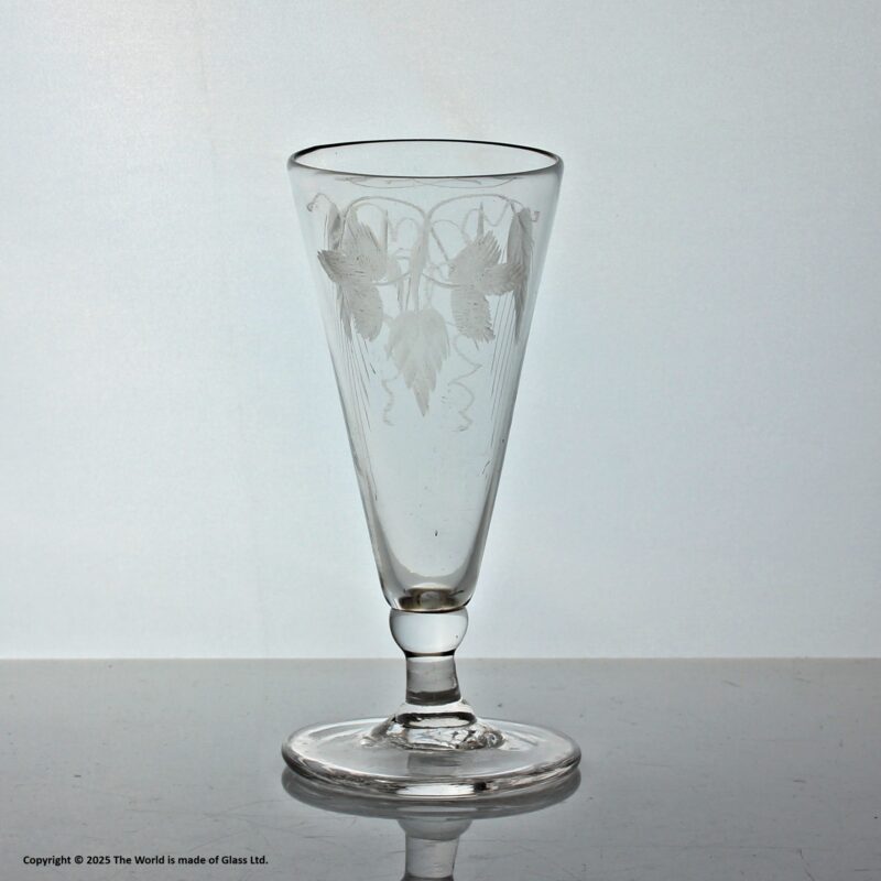 Georgian, English, hop and barley engraved dwarf ale glass