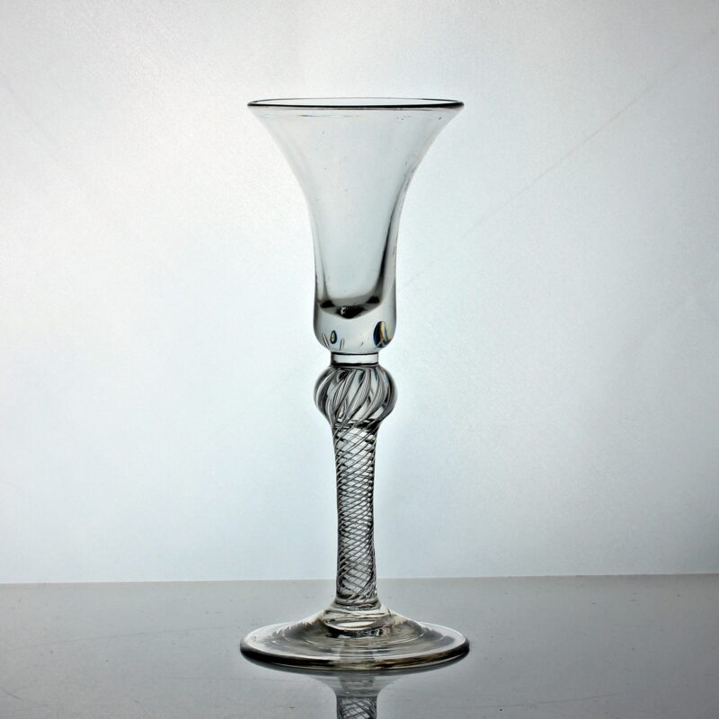 Georgian multi spiral air twist wine glass, bell bowl, shoulder knop
