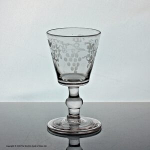 Georgian vine-engraved bucket bowl dram glass with folded foot