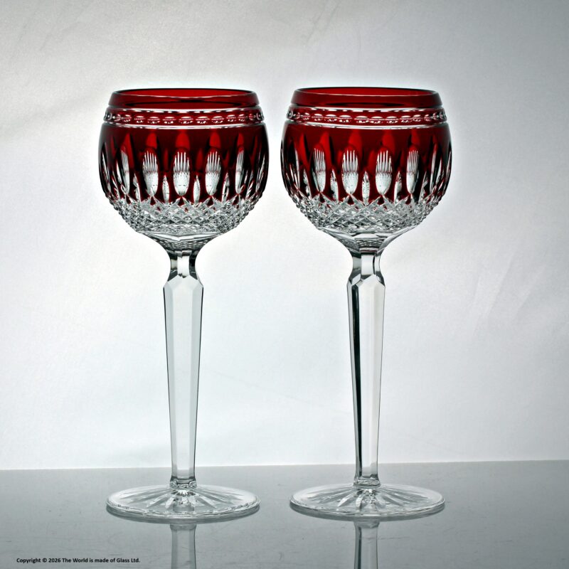 Pair of Waterford Crystal Clarendon Ruby pattern hock glasses