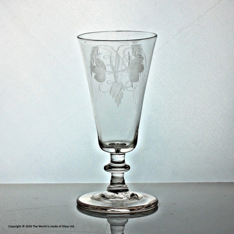 Georgian, English, hop and barley engraved dwarf ale glass