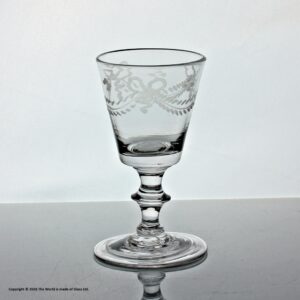 Georgian swag and tail engraved bucket bowl dram glass with folded foot
