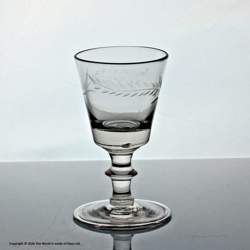 Georgian frond-engraved bucket bowl dram glass, folded foot