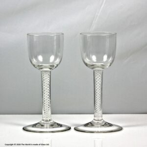 Pair of Georgian style double series opaque twist wine glasses