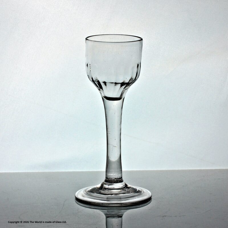 Georgian plain stem wine glass, fluted ogee bowl