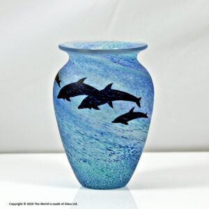 Small Malcolm Sutcliffe cameo glass vase, Dolphins