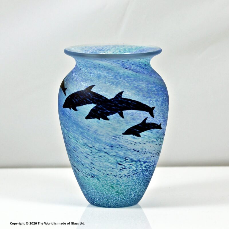 Small Malcolm Sutcliffe cameo glass vase, Dolphins