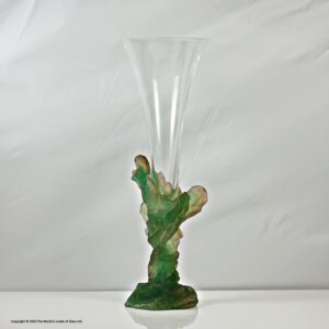 Daum tall paté de verre and lead crystal trumpet vase