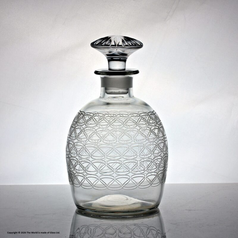 Edwardian mouth-blown pantograph-etched ovoid decanter