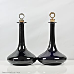 Pair of William IV/Victorian Bristol blue mell decanters