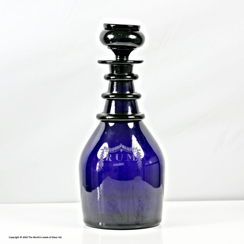 William IV/early Victorian Bristol blue three ring decanter